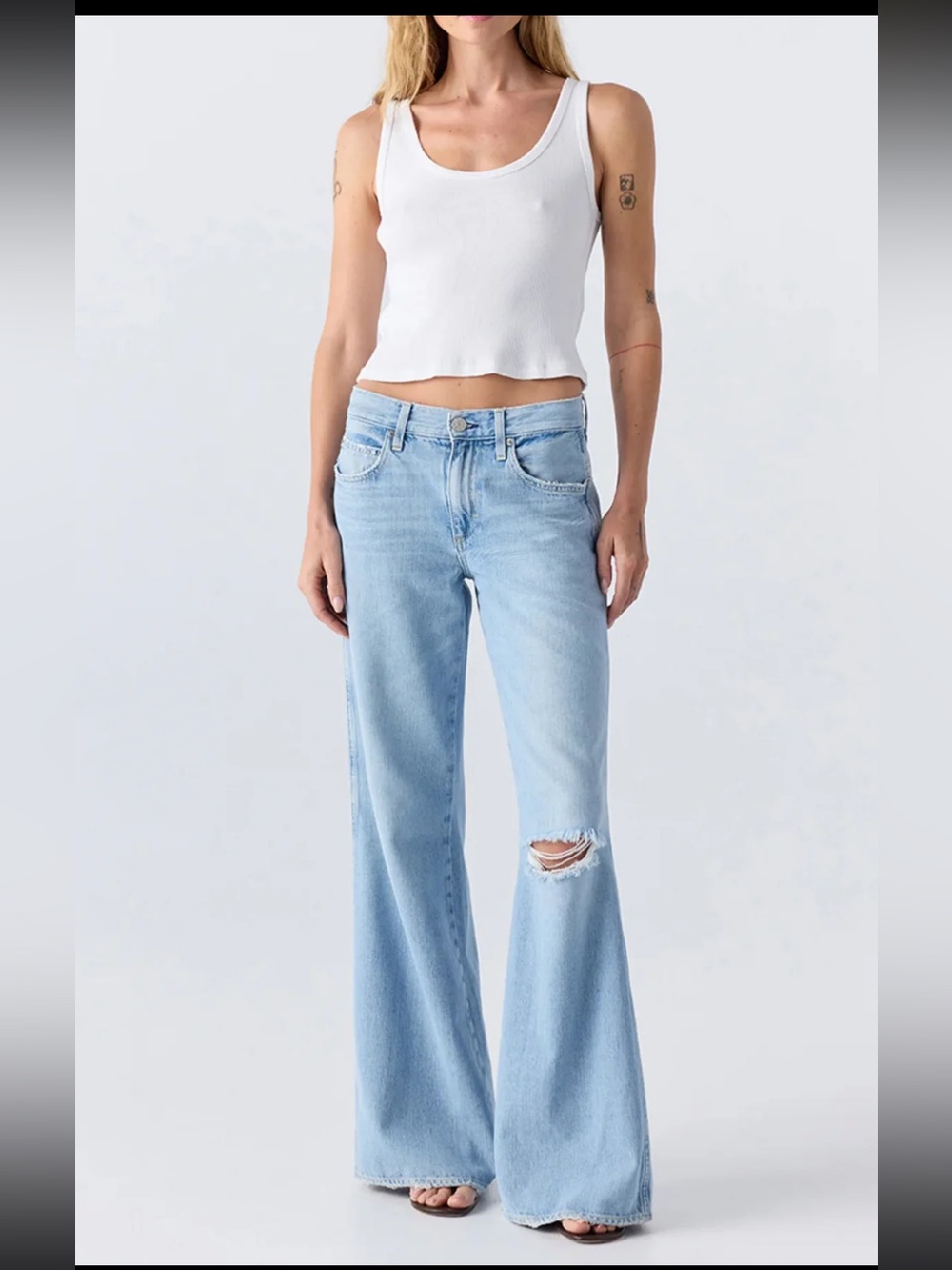 AMO mide rise relaxed fit long inseam faith flare jeans